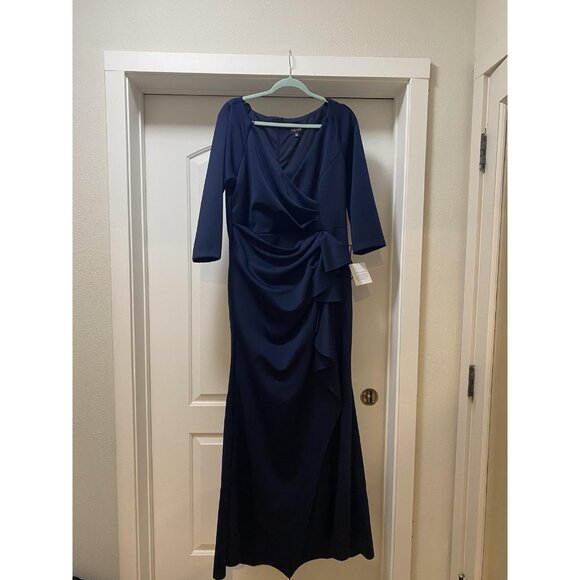 Xscape 4452XW Dress Womens 16W Blue Ruched Ruffle Maxi Formal Evening Gown - Picture 2 of 5